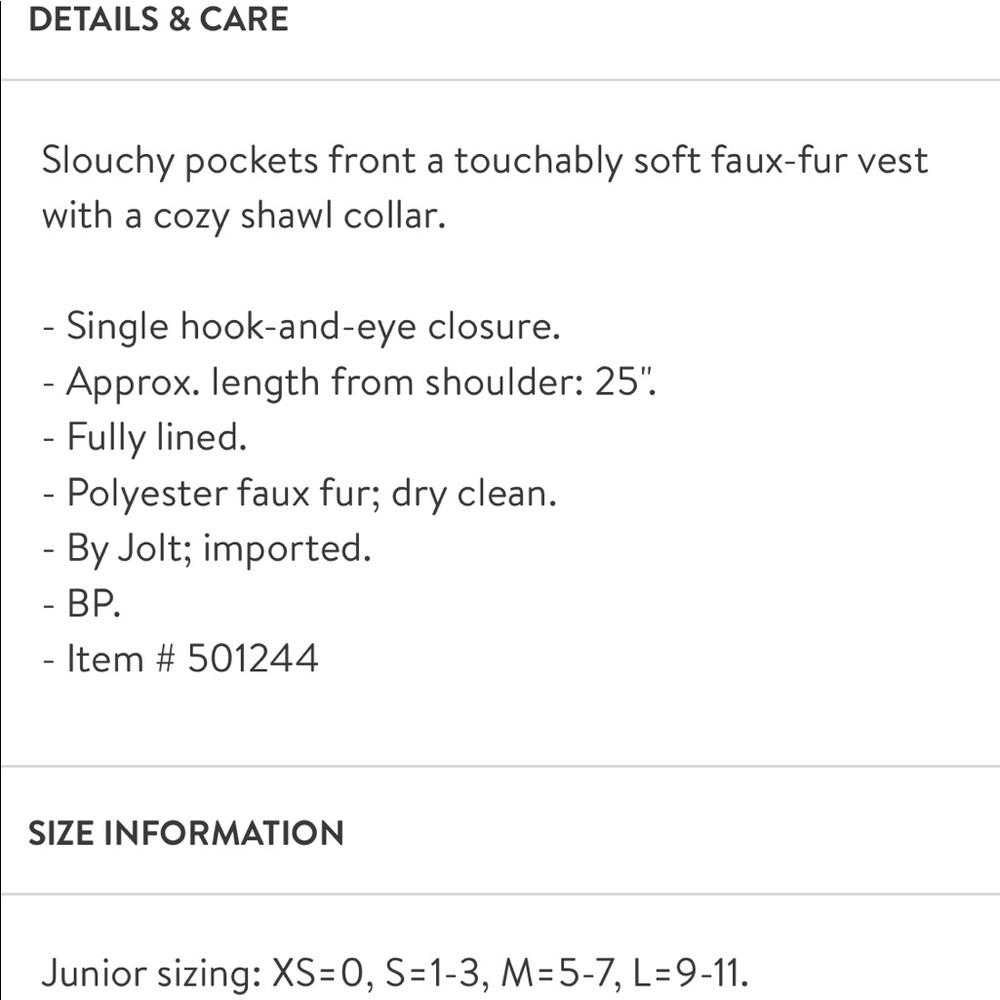 JOLT Nordstrom Faux Fur Clasp Vest w/ Pockets S - Picture 10 of 10